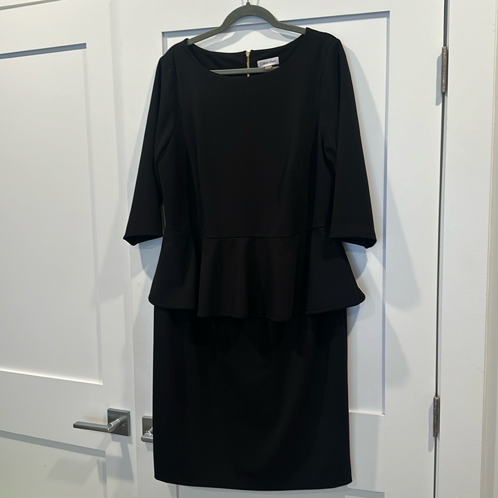 Calvin Klein Work 3/4 Sleeve Peplum Sheath Dress